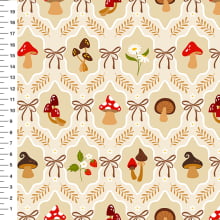 Sintético Doll Cogumelos Laço Fundo Creme - Meia Tigela 50cm x 1,36mt