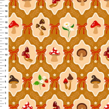 Sintético Doll Cogumelos Laço Fundo Mostarda - Meia Tigela 50cm x 1,36mt
