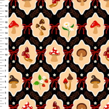 Sintético Doll Cogumelos Laço Fundo Preto - Meia Tigela 50cm x 1,36mt