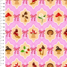 Sintético Doll Cogumelos Laço Fundo Rosa - Meia Tigela 50cm x 1,36mt