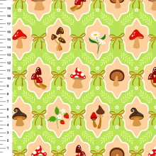 Sintético Doll Cogumelos Laço Fundo Verde Limão - Meia Tigela 50cm x 1,36mt