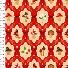 Sintético Doll Cogumelos Laço Fundo Vermelho - Meia Tigela 50cm x 1,36mt