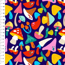 Sintético Doll Cogumelos Pop Fundo Azul Marinho - Meia Tigela 50cm x 1,36mt