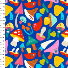 Sintético Doll Cogumelos Pop Fundo Azul - Meia Tigela 50cm x 1,36mt