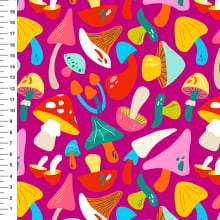 Sintético Doll Cogumelos Pop Fundo Magenta - Meia Tigela 50cm x 1,36mt