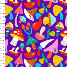 Sintético Doll Cogumelos Pop Fundo Roxo - Meia Tigela 50cm x 1,36mt