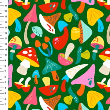Sintético Doll Cogumelos Pop Fundo Verde - Meia Tigela 50cm x 1,36mt