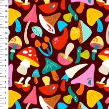 Sintético Doll Cogumelos Pop Fundo Vinho - Meia Tigela 50cm x 1,36mt