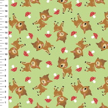 Sintético Doll Corça Cogumelos Poá Fundo Verde - Meia Tigela 50cm x 1,36mt