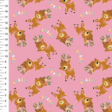 Sintético Doll Corça Flores Bandeirinhas Poá Fundo Rosa - Meia Tigela 50cm x 1,36mt
