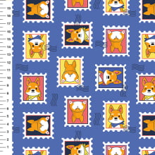 Sintético Doll Corgi Selos Fundo Azul - Meia Tigela 50cm x 1,36mt