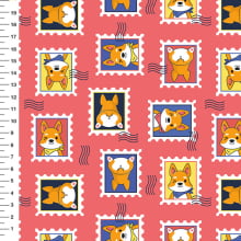 Sintético Doll Corgi Selos Fundo Coral - Meia Tigela 50cm x 1,36mt