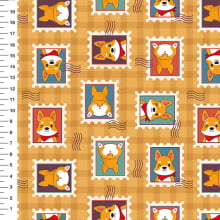 Sintético Doll Corgi Selos Xadrez Bege - Meia Tigela 50cm x 1,36mt