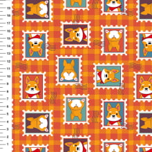 Sintético Doll Corgi Selos Xadrez Laranja - Meia Tigela 50cm x 1,36mt