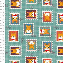 Sintético Doll Corgi Selos Xadrez Verde Água - Meia Tigela 50cm x 1,36mt