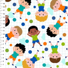 Sintético Doll Crianças Brincando Fundo Branco - Meia Tigela 50cm x 1,36mt