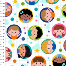 Sintético Doll Crianças Círculos Coloridos Fundo Branco - Meia Tigela 50cm x 1,36mt