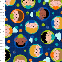 Sintético Doll Crianças Círculos Fundo Azul Marinho - Meia Tigela 50cm x 1,36mt