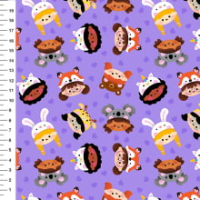 Sintético Doll Crianças Fantasiadas Rostinhos Fundo Lilás - Meia Tigela 50cm x 1,36mt