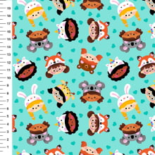 Sintético Doll Crianças Fantasiadas Rostinhos Fundo Verde Água - Meia Tigela 50cm x 1,36mt
