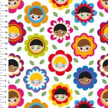 Sintético Doll Crianças Flores Fundo Branco - Meia Tigela 50cm x 1,36mt