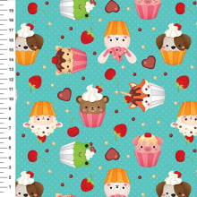 Sintético Doll Cupcakes Bichinhos Fundo Verde Água - Meia Tigela 50cm x 1,36mt