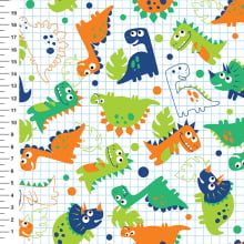 Sintético Doll Dinossauros Quadriculado Fundo Branco - Meia Tigela 50cm x 1,36mt