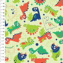 Sintético Doll Dinossauros Quadriculado Fundo Verde Claro - Meia Tigela 50cm x 1,36mt