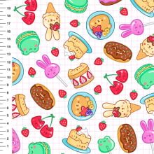 Sintético Doll Doces Kawaii Fundo Branco - Meia Tigela 50cm x 1,36mt