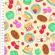 Sintético Doll Doces Kawaii Fundo Creme - Meia Tigela 50cm x 1,36mt