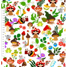 Sintético Doll Duendes dos Cogumelos Fundo Branco - Meia Tigela 50cm x 1,36mt