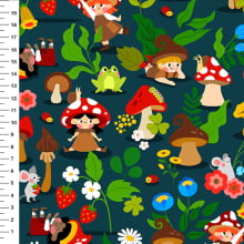 Sintético Doll Duendes dos Cogumelos Fundo Petróleo - Meia Tigela 50cm x 1,36mt