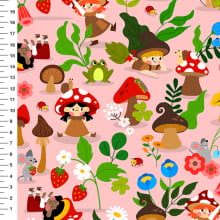 Sintético Doll Duendes dos Cogumelos Fundo Rosa - Meia Tigela 50cm x 1,36mt