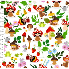 Sintético Doll Duendes dos Cogumelos Grande Fundo Branco - Meia Tigela 50cm x 1,36mt