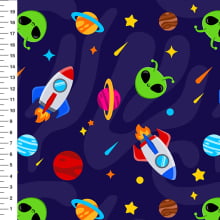 Sintético Doll Espaço Alienígenas Fundo Azul Marinho - Meia Tigela 50cm x 1,36mt