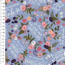Sintético Doll Floral Frases Adultas Fundo Azul Serenity - Meia Tigela 50cm x 1,36mt