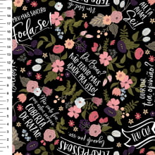 Sintético Doll Floral Frases Adultas Fundo Preto - Meia Tigela 50cm x 1,36mt Sintético Doll Floral Frases Adultas Fundo Preto - Meia Tigela 50cm x 1,36mt