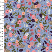 Sintético Doll Floral Vintage Fundo Azul Serenity - Meia Tigela 50cm x 1,36mt