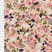 Sintético Doll Floral Vintage Fundo Nude - Meia Tigela 50cm x 1,36mt