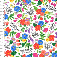 Sintético Doll Flores com Frases Fundo Branco - Meia Tigela 50cm x 1,36mt