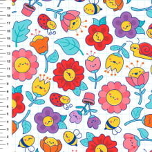 Sintético Doll Flores Kawaii Fundo Branco - Meia Tigela 50cm x 1,36mt Sintético Doll Flores Kawaii Fundo Branco - Meia Tigela 50cm x 1,36mt