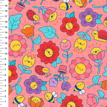 Sintético Doll Flores Kawaii Fundo Rosa - Meia Tigela 50cm x 1,36mt Sintético Doll Flores Kawaii Fundo Rosa - Meia Tigela 50cm x 1,36mt