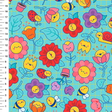 Sintético Doll Flores Kawaii Fundo Verde Água - Meia Tigela 50cm x 1,36mt Sintético Doll Flores Kawaii Fundo Verde Água - Meia Tigela 50cm x 1,36mt