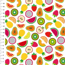 Sintético Doll Frutas Tropicais Fundo Branco - Meia Tigela 50cm x 1,36mt
