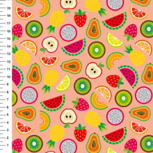 Sintético Doll Frutas Tropicais Fundo Salmão - Meia Tigela 50cm x 1,36mt Sintético Doll Frutas Tropicais Fundo Salmão - Meia Tigela 50cm x 1,36mt