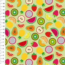 Sintético Doll Frutas Tropicais Fundo Verde - Meia Tigela 50cm x 1,36mt Sintético Doll Frutas Tropicais Fundo Verde - Meia Tigela 50cm x 1,36mt