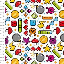 Sintético Doll Games Pixel Level Up Fundo Branco - Meia Tigela 50cm x 1,36mt