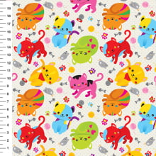 Sintético Doll Gatinhos Brincalhões Fundo Creme - Meia Tigela 50cm x 1,36mt