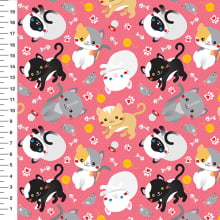 Sintético Doll Gatinhos Brincalhões Fundo Rosa - Meia Tigela 50cm x 1,36mt