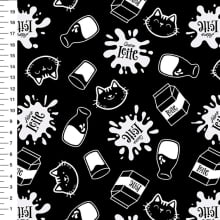 Sintético Doll Gatinhos do Leite Preto e Branco - Meia Tigela 50cm x 1,36mt